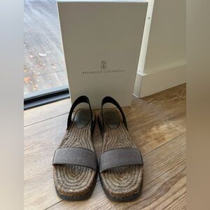 Brunello Cucinelli Brown Woven Espadrille Slingback Sandals